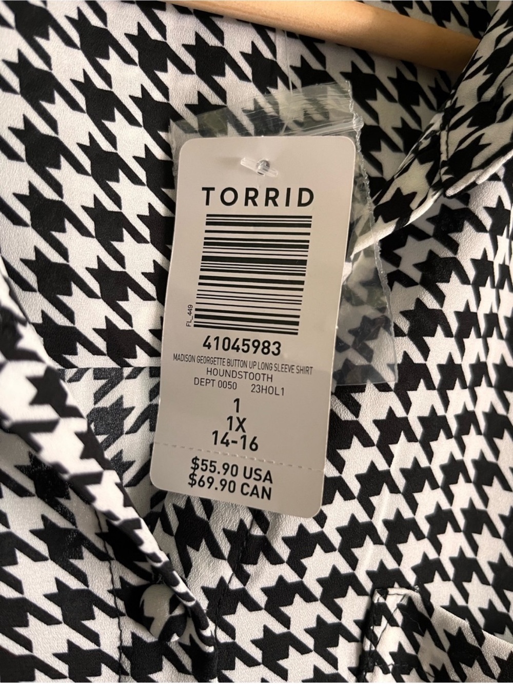 Torrid Madison Georgette Houndstooth Button Up Blouse Shirt 1X NWT - Picture 7 of 7